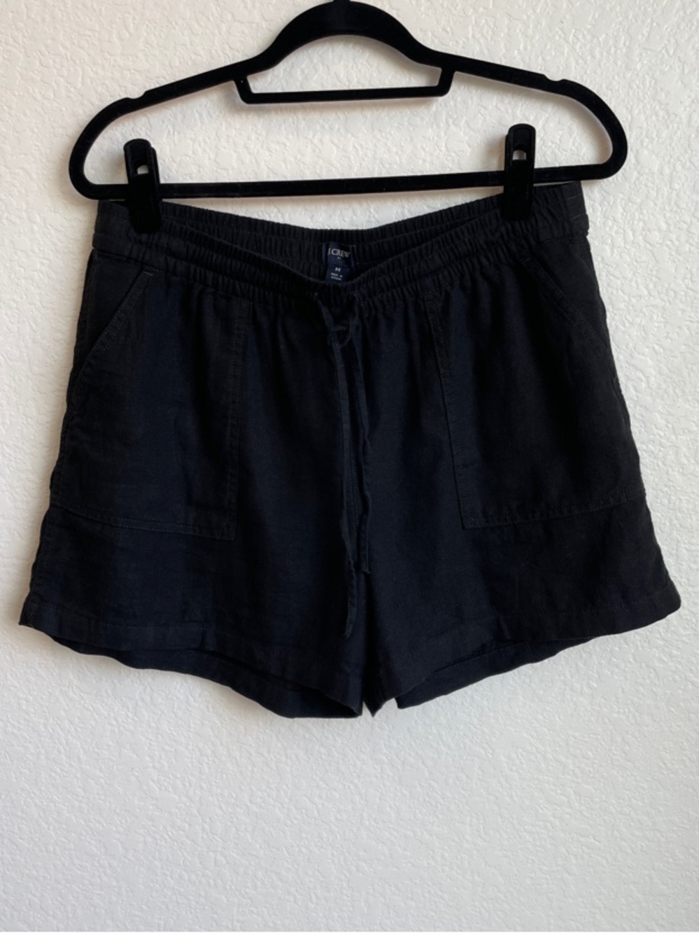 J. CREW • Linen-Blend, High-Waist Elastic w/Drawstring Black Shorts • Medium